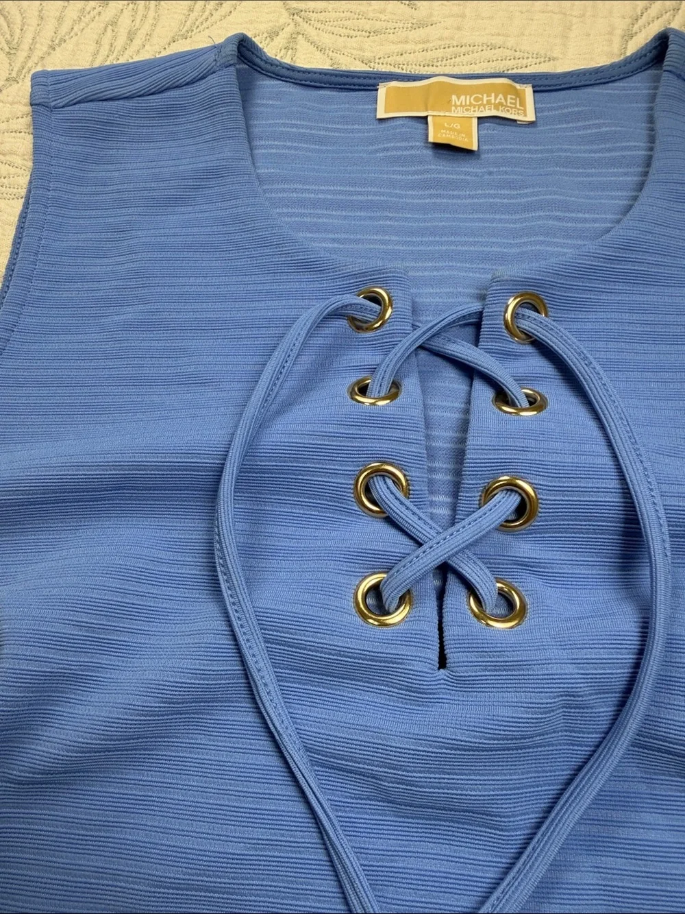 Michael Kors Royal Blue Textured Sleeveless Top; Large